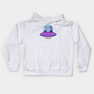 Cute Cat Driving Spaceship Ufo Kids Hoodie